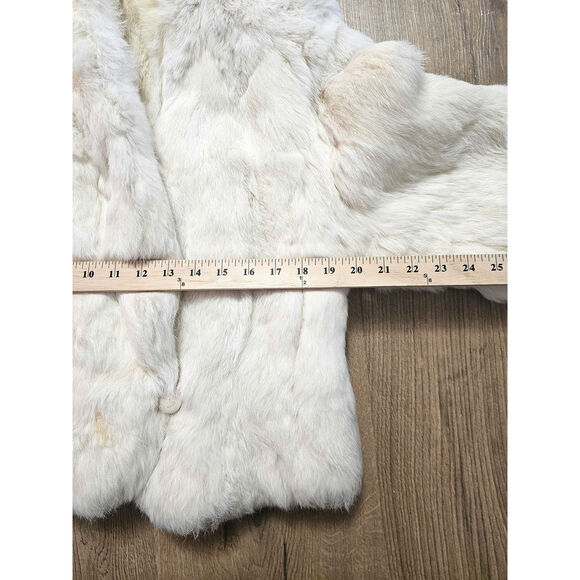 Vtg White Cream Rabbit Fur Coat Cropped Cream Satin Lined Glam Mob Wife Club M - Picture 7 of 16